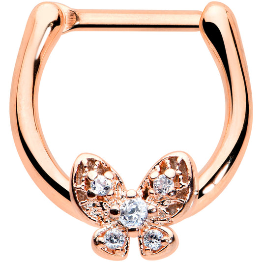 16G 5/16 Clear Gem Rose Gold Tone Beauty Butterfly Cartilage Clicker