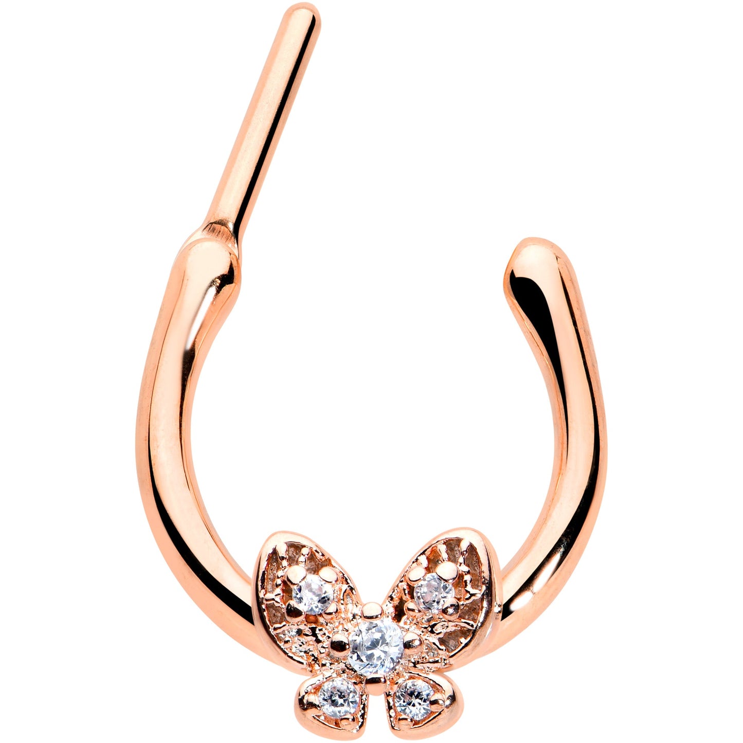 16G 5/16 Clear Gem Rose Gold Tone Beauty Butterfly Cartilage Clicker