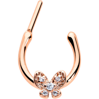 16G 5/16 Clear Gem Rose Gold Tone Beauty Butterfly Cartilage Clicker