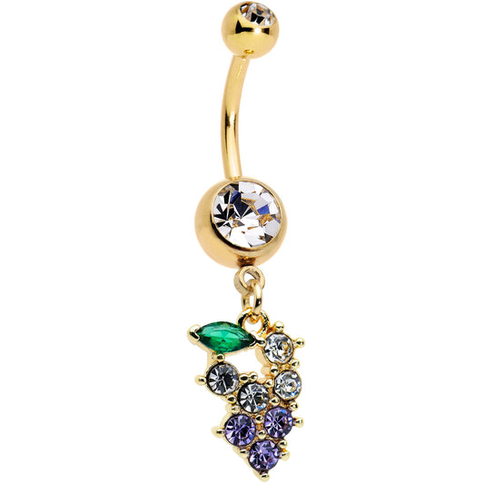 Clear Purple CZ Gem Gold Tone Bunch Grapes Dangle Belly Ring