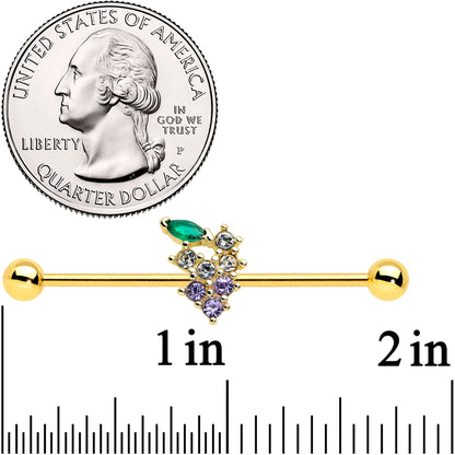 14G Clear CZ Gem Gold Tone Bunch Grapes Industrial Barbell 38mm