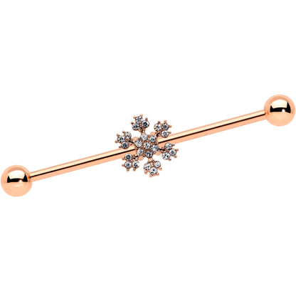 14G Rose Gold Hue Snowflake Christmas Industrial Barbell 38mm