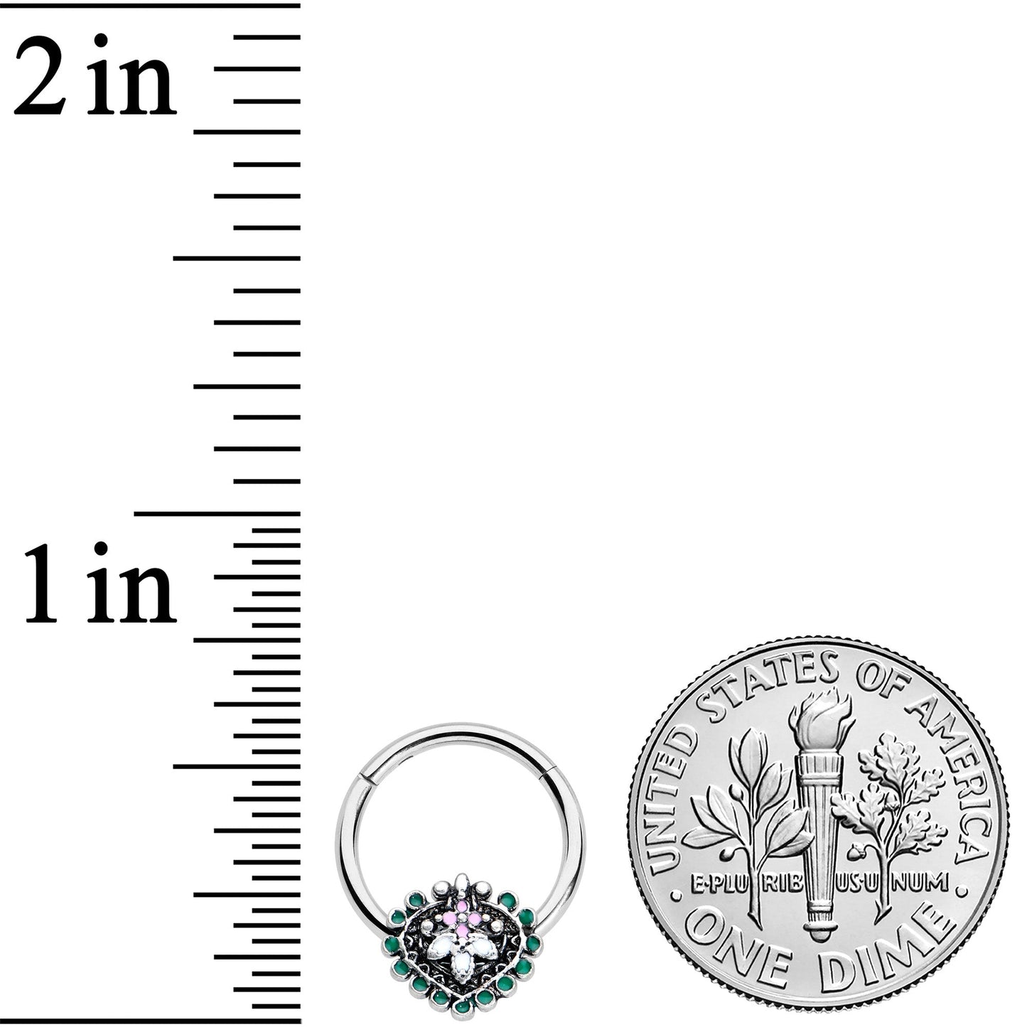 16G 3/8 Stylized Pink Green Abstract Leaf Hinged Segment Ring