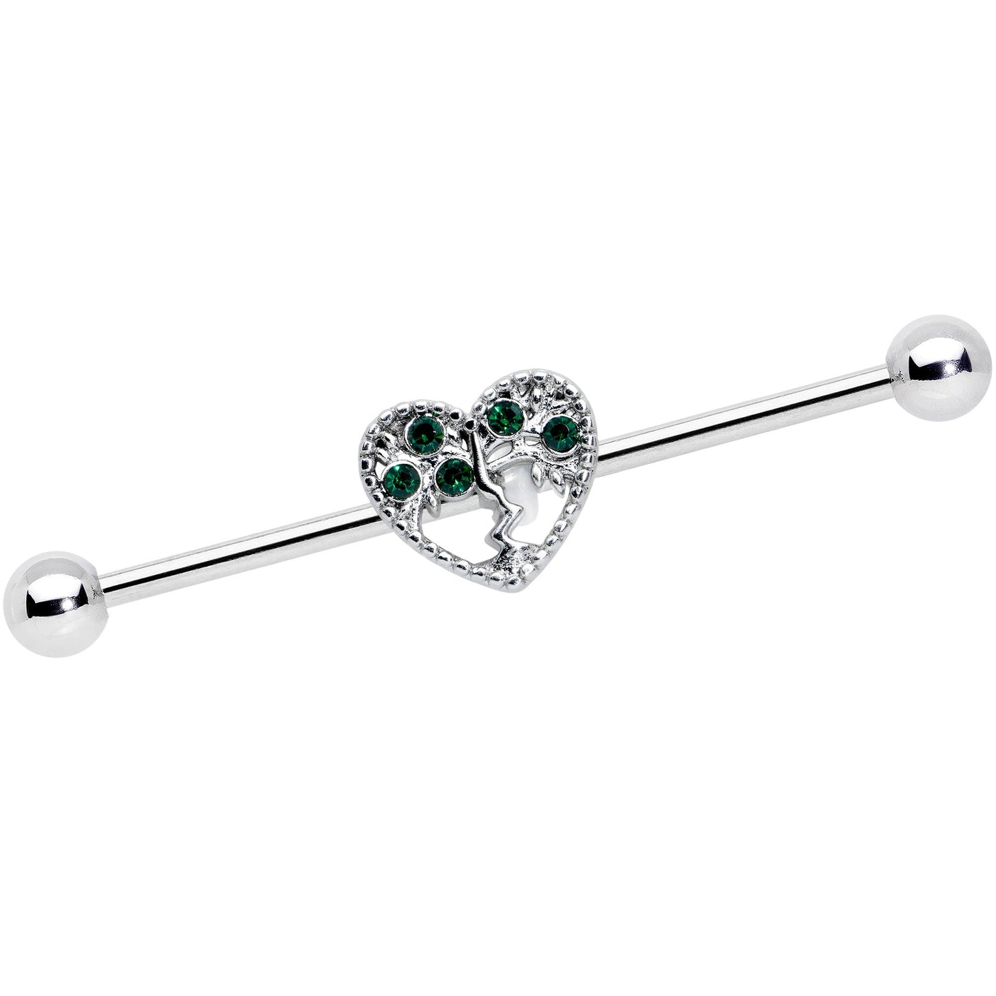 14G Green Gem Heart Tree Valentines Day Industrial Barbell 38mm