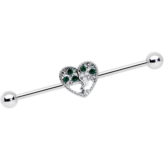 14G Green Gem Heart Tree Valentines Day Industrial Barbell 38mm
