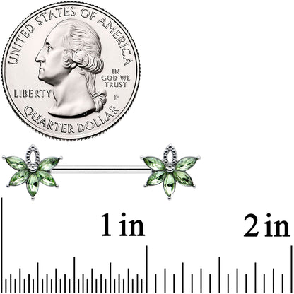 14G 9/16 Green Gem Texture Loopy Pot Leaf Barbell Nipple Ring Set