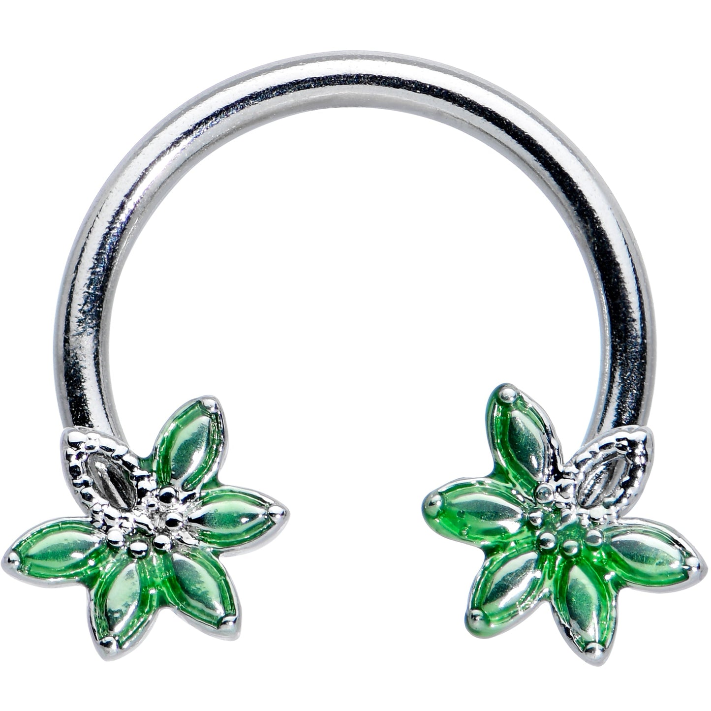 16G 3/8 Green Gem Texture Loopy Pot Leaf Horseshoe Curved Barbell