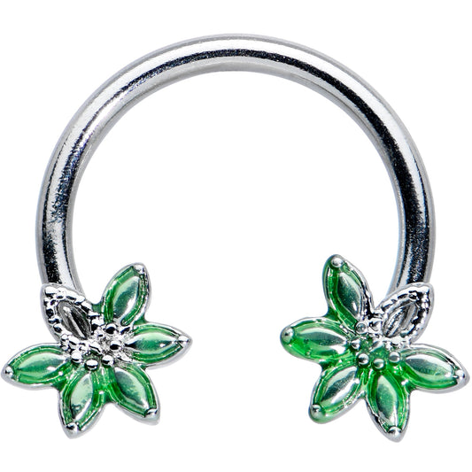 16G 3/8 Green Gem Texture Loopy Pot Leaf Horseshoe Curved Barbell
