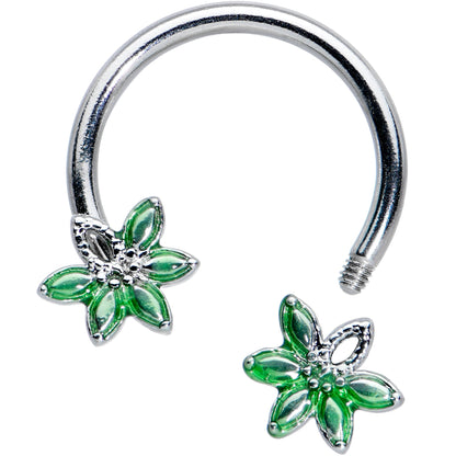 16G 3/8 Green Gem Texture Loopy Pot Leaf Horseshoe Curved Barbell