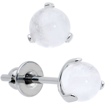 4mm Light Rose Quartz Stone Implant Grade Titanium Stud Earrings