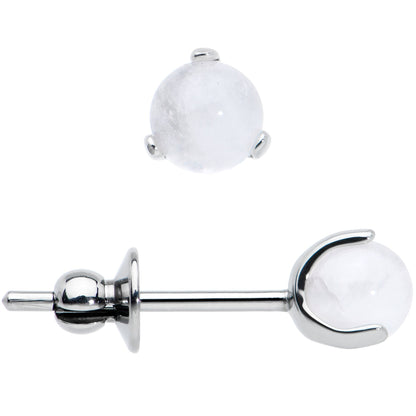 4mm Light Rose Quartz Stone Implant Grade Titanium Stud Earrings