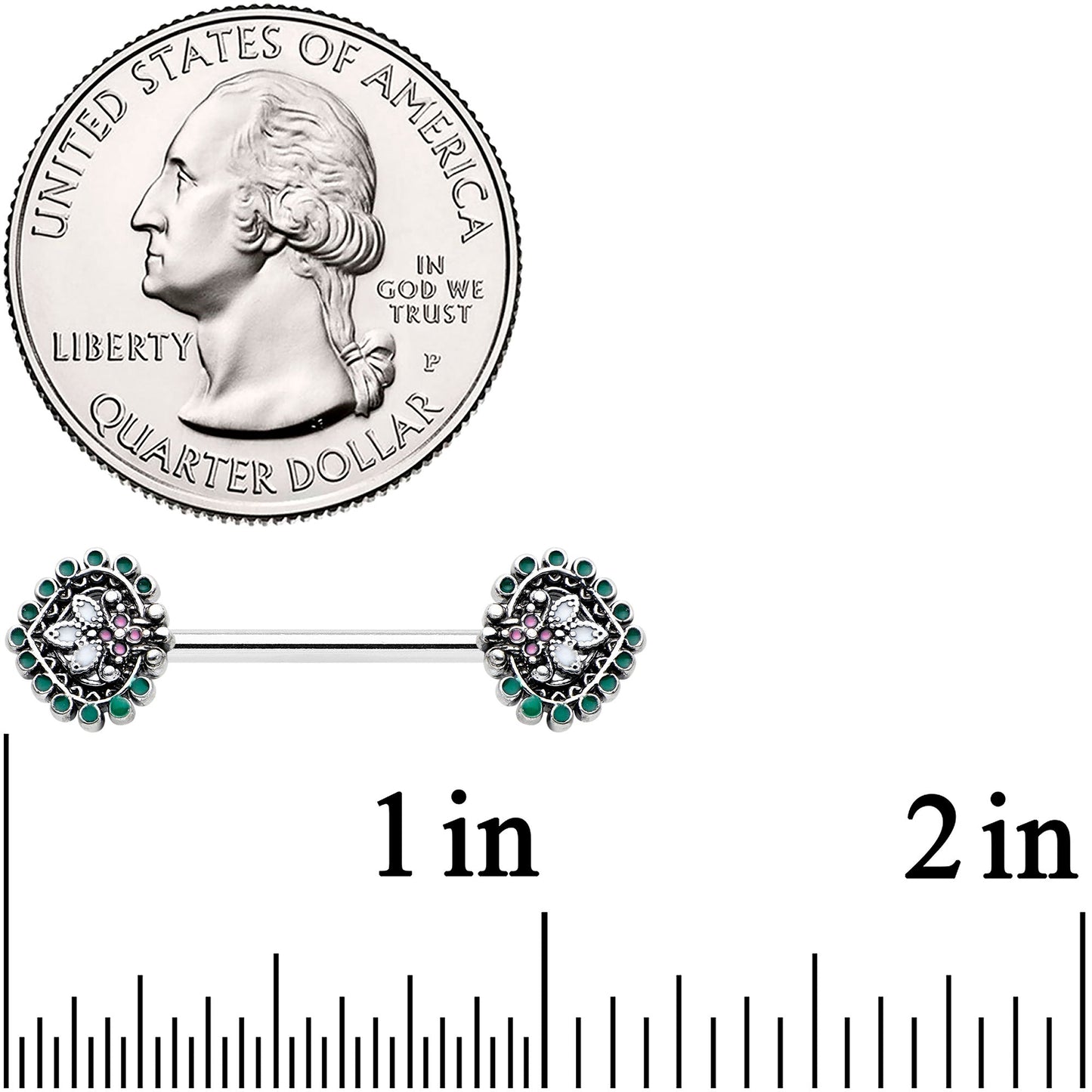 14G 9/16 Stylized Pink Green Leaf Barbell Nipple Ring Set