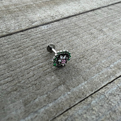 16G 5/16 Stylized Pink Green Abstract Leaf Labret Monroe Tragus