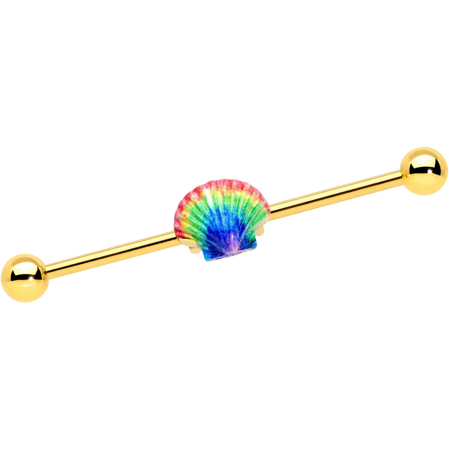 14G Gold Tone Rainbow Scallop Shell Industrial Barbell 38mm
