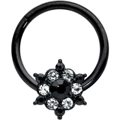 16G 3/8 Clear CZ Gem Black Abstract Sun Hinged Segment Ring