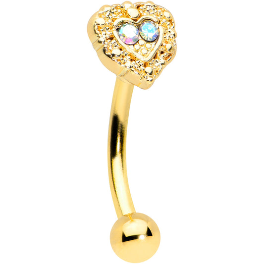 16G 5/16 Aurora Gem Gold Tone Baroque Heart Curved Eyebrow Ring