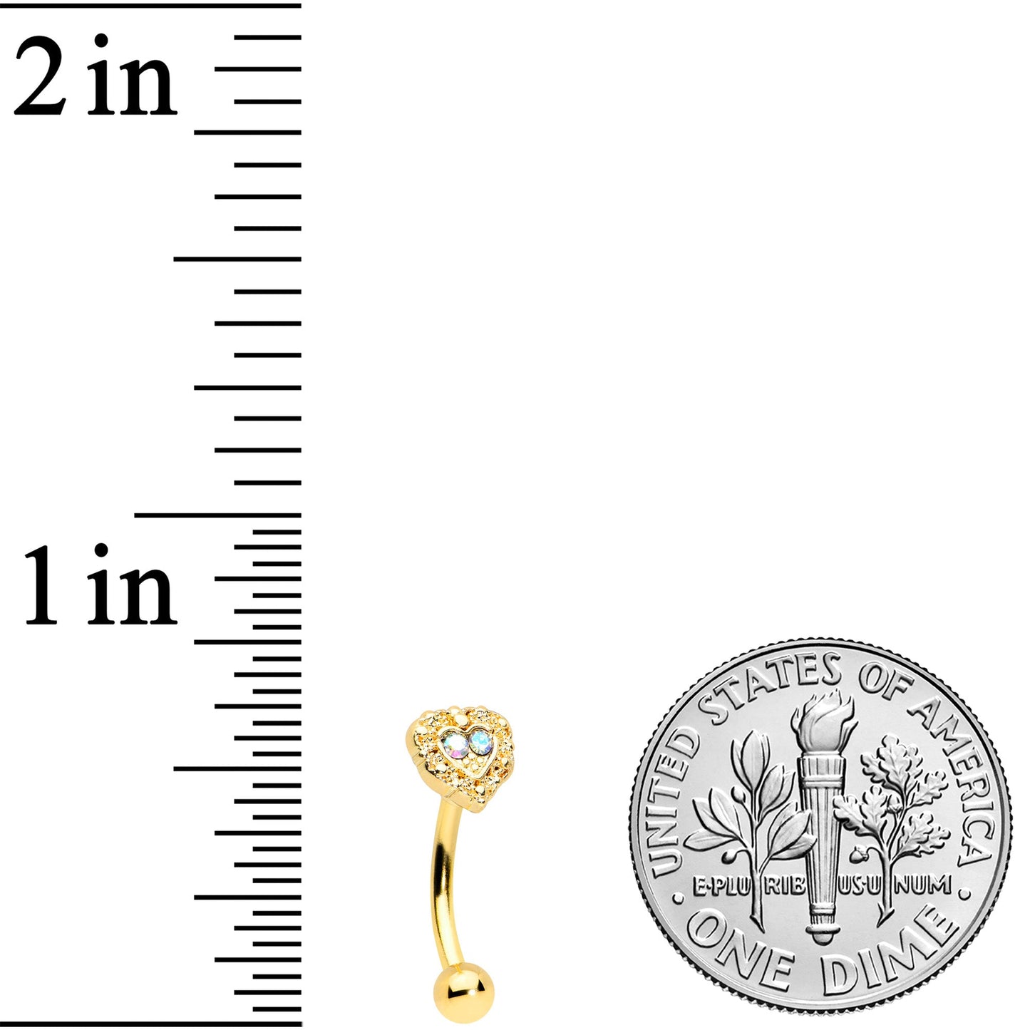 16G 5/16 Aurora Gem Gold Tone Baroque Heart Curved Eyebrow Ring