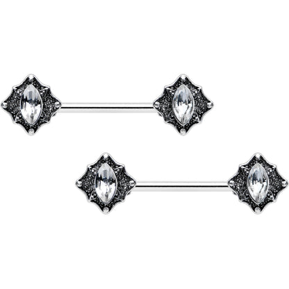 14G 9/16 Clear Gem Rhombus Retro Barbell Nipple Ring Set