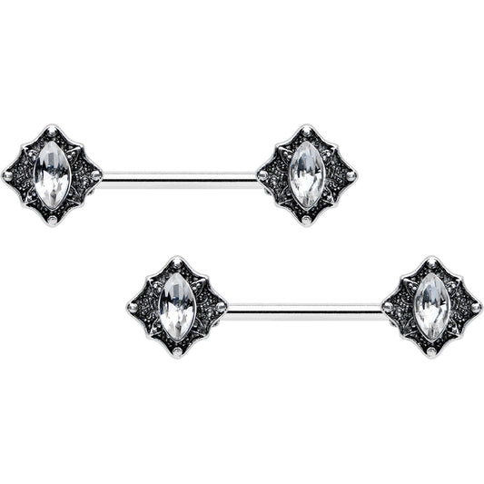 14G 9/16 Clear Gem Rhombus Retro Barbell Nipple Ring Set