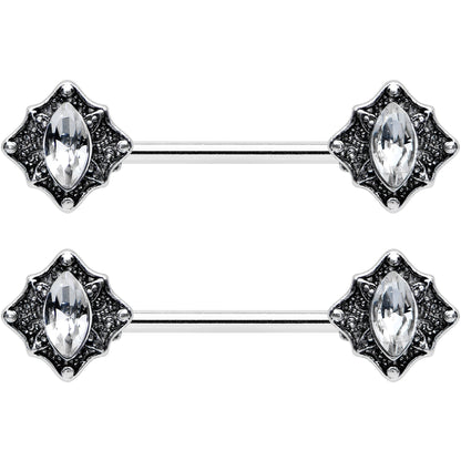 14G 9/16 Clear Gem Rhombus Retro Barbell Nipple Ring Set