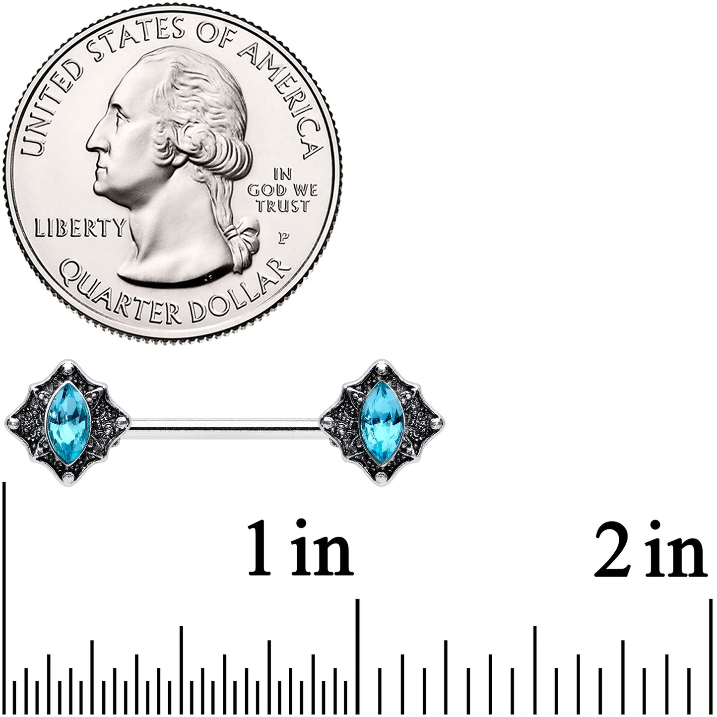 14G 9/16 Blue Gem Rhombus Retro Barbell Nipple Ring Set