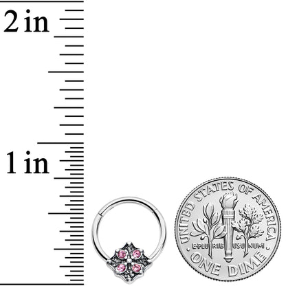 16G 3/8 Pink Gem Floral Rhombus Baroque Hinged Segment Ring