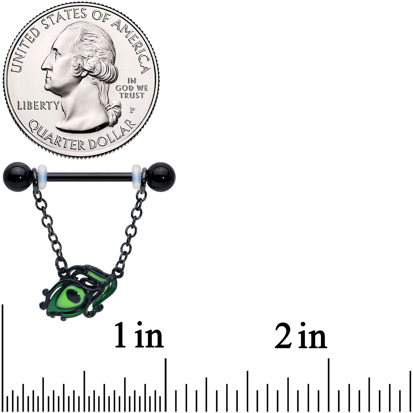 14G 5/8 Black Striking Peacock Feather Dangle Nipple Ring Set