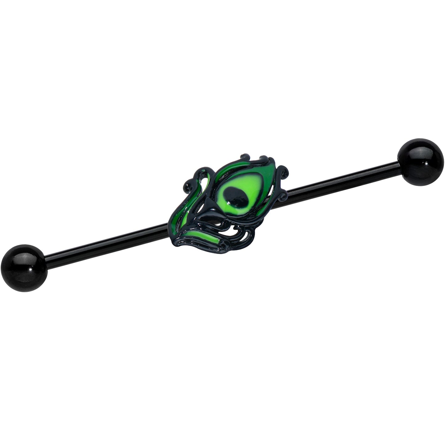 14G Black Striking Peacock Feather Industrial Barbell 38mm