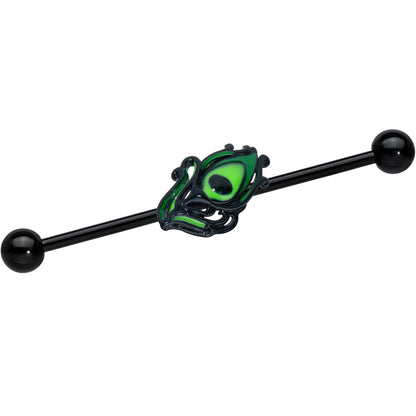 14G Black Striking Peacock Feather Industrial Barbell 38mm