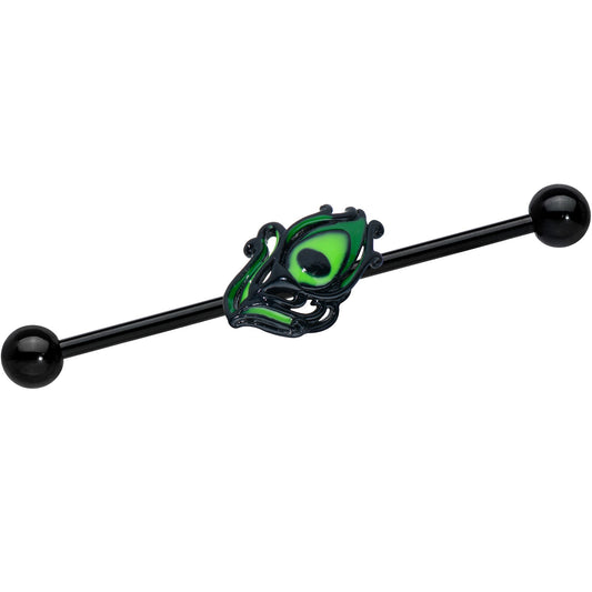 14G Black Striking Peacock Feather Industrial Barbell 38mm