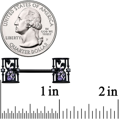 14G 9/16 Clear Purple Gem Black Gothic Hourglass Nipple Ring Set