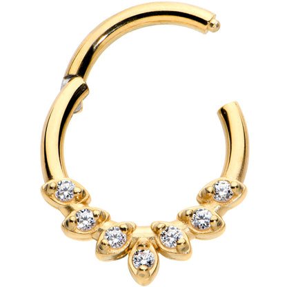 16G 5/16 Clear CZ Gem Gold Tone Seven Leaf Hinged Segment Ring