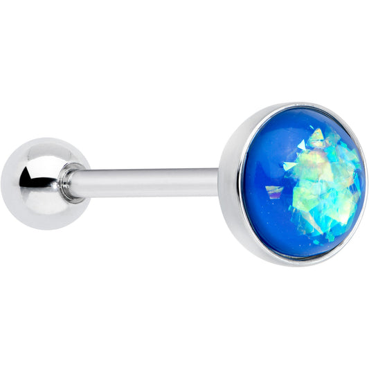 Blue Faux Opal Disc Top Barbell Tongue Ring