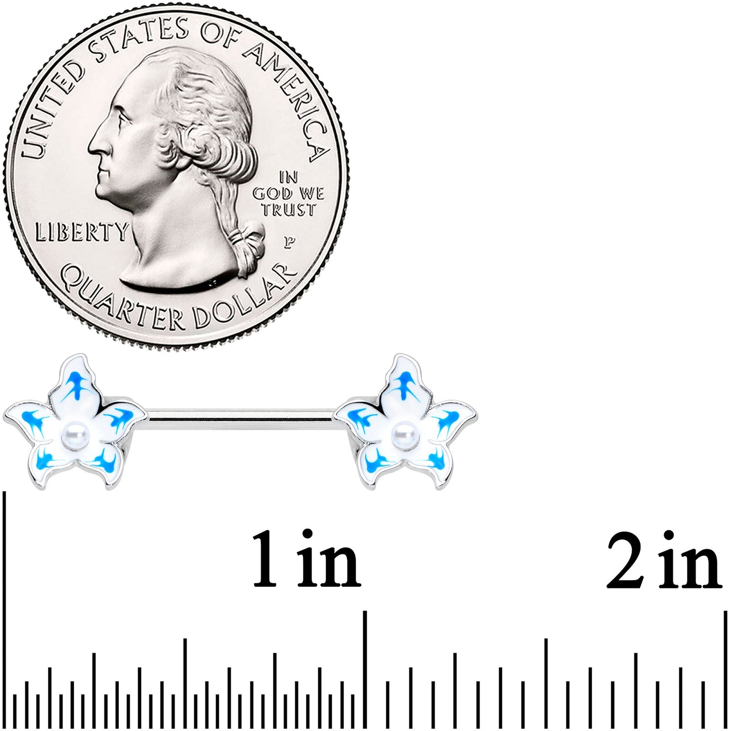 14G 9/16 Pearlescent Orb Flower Blue Barbell Nipple Ring Set