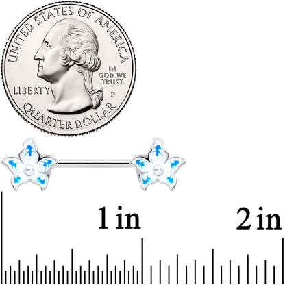 14G 9/16 Pearlescent Orb Flower Blue Barbell Nipple Ring Set