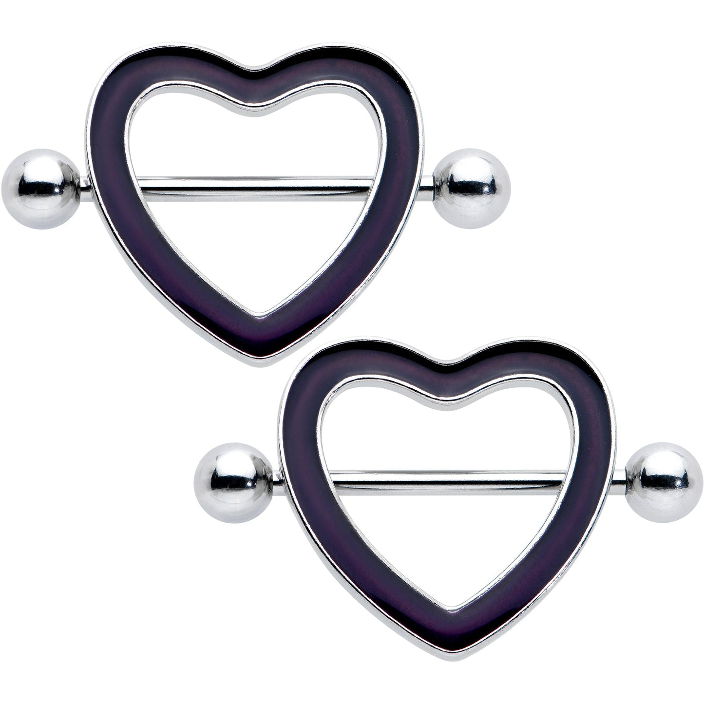14G 5/8 Black Heart Valentine Glow in the Dark Nipple Shield Set