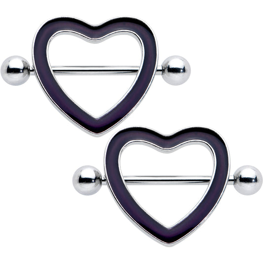 14G 5/8 Black Heart Valentine Glow in the Dark Nipple Shield Set