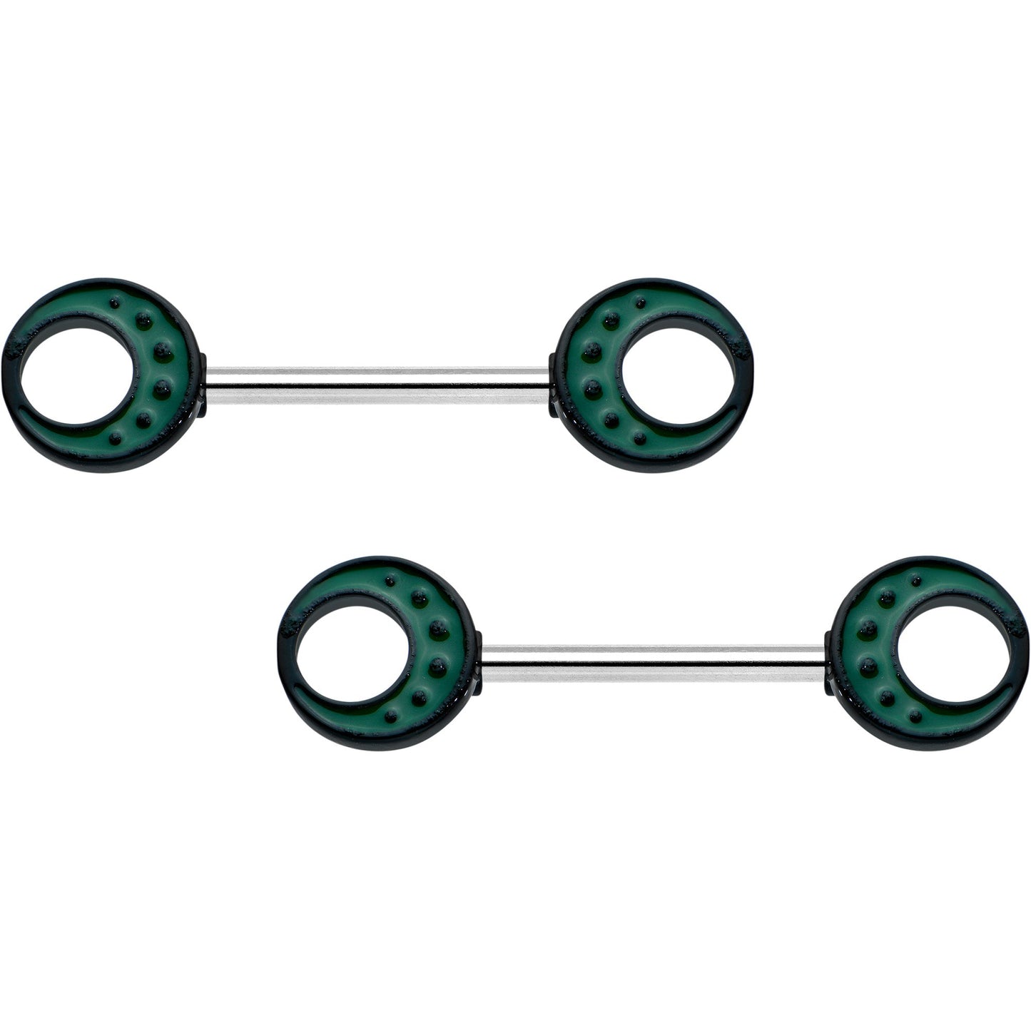 14G 9/16 Deep Green Moon Glow in the Dark Barbell Nipple Ring Set