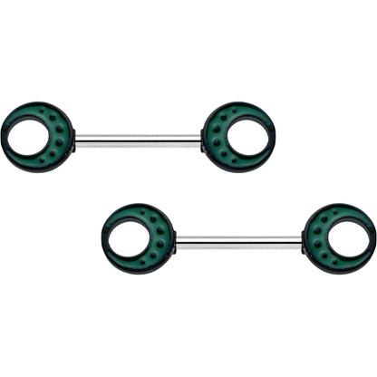 14G 9/16 Deep Green Moon Glow in the Dark Barbell Nipple Ring Set