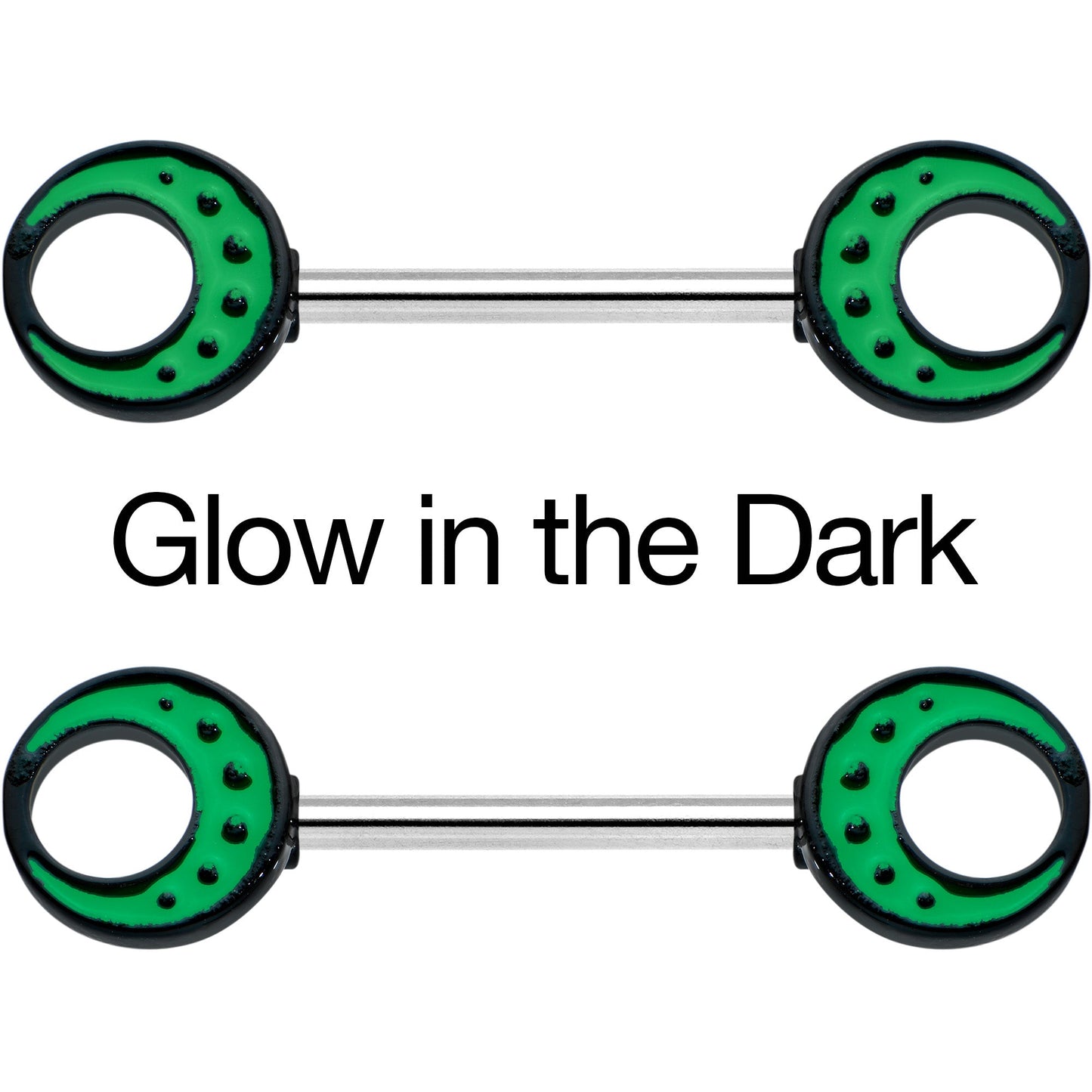 14G 9/16 Deep Green Moon Glow in the Dark Barbell Nipple Ring Set