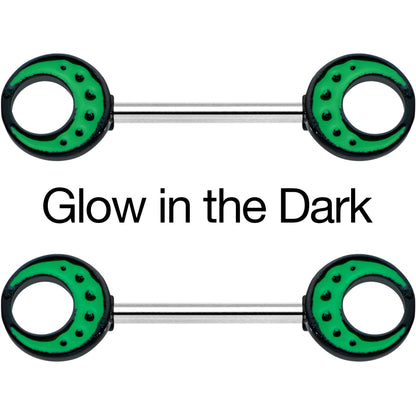 14G 9/16 Deep Green Moon Glow in the Dark Barbell Nipple Ring Set