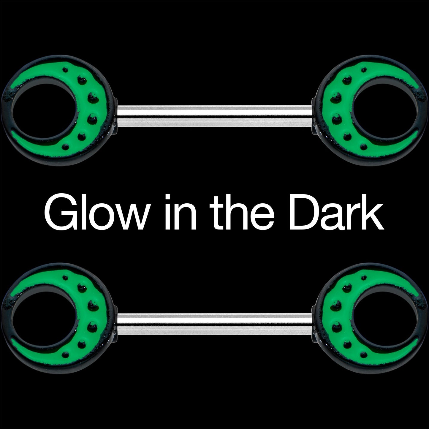 14G 9/16 Deep Green Moon Glow in the Dark Barbell Nipple Ring Set