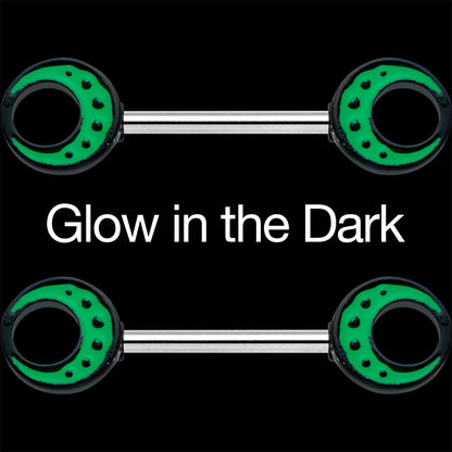 14G 9/16 Deep Green Moon Glow in the Dark Barbell Nipple Ring Set