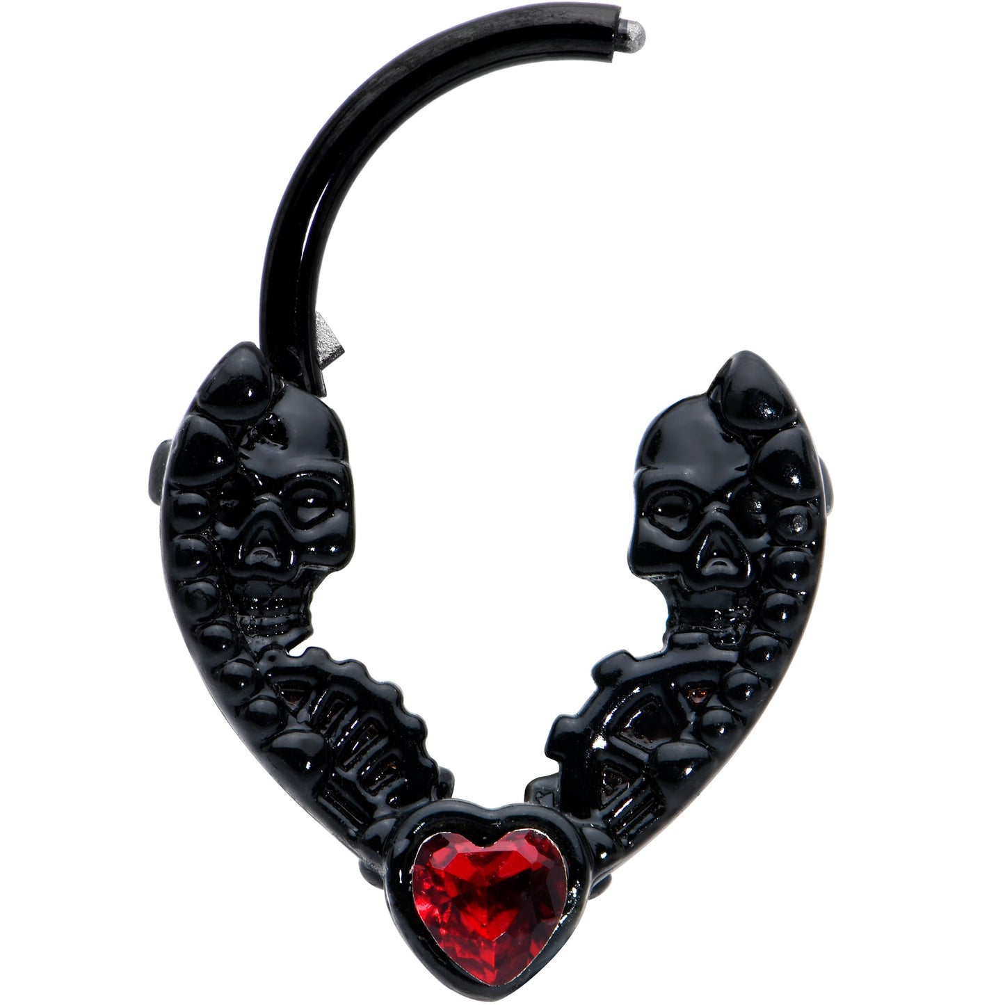 16G 3/8 Red Gem Black Steampunk Skeleton Heart Cartilage Clicker