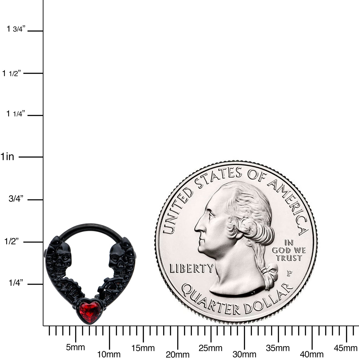 16G 3/8 Red Gem Black Steampunk Skeleton Heart Cartilage Clicker
