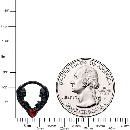 16G 3/8 Red Gem Black Steampunk Skeleton Heart Cartilage Clicker