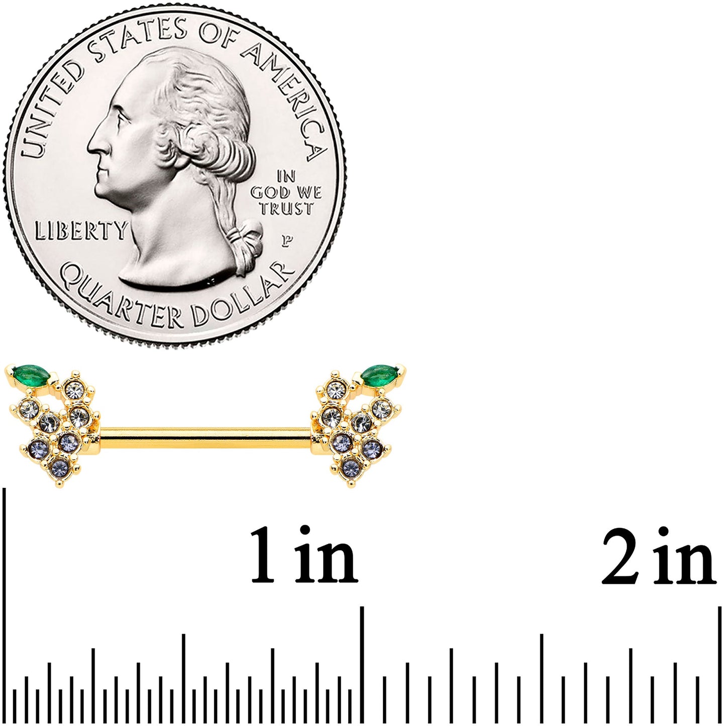 14G 9/16 Clear CZ Gem Gold Tone Bunch Grapes Nipple Ring Set