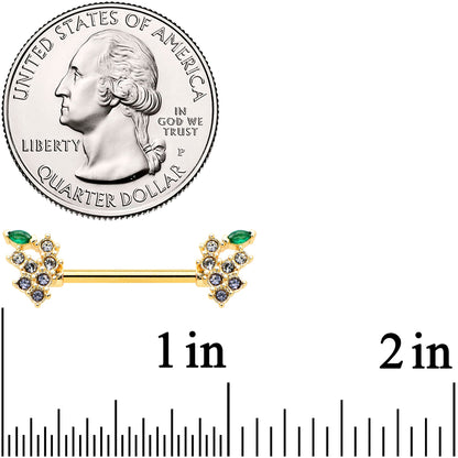 14G 9/16 Clear CZ Gem Gold Tone Bunch Grapes Nipple Ring Set