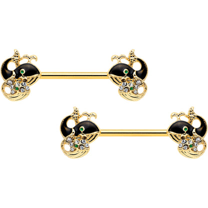 14G 9/16 Clear Gem Gold Tone Mom Baby Whale Nipple Ring Set