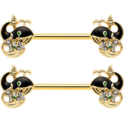 14G 9/16 Clear Gem Gold Tone Mom Baby Whale Nipple Ring Set